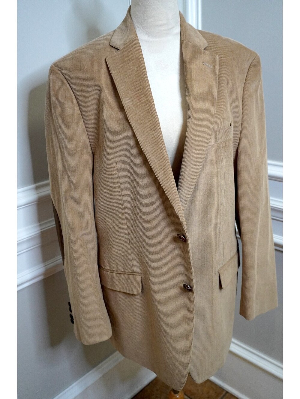 Chaps Men's Beige Corduroy Blazer with Elbow Patches